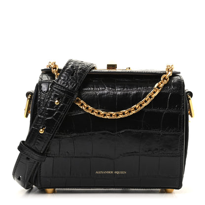 Alexander McQueen Calfskin Crocodile Embossed Box Shoulder Bag 19 Black 1 of 9