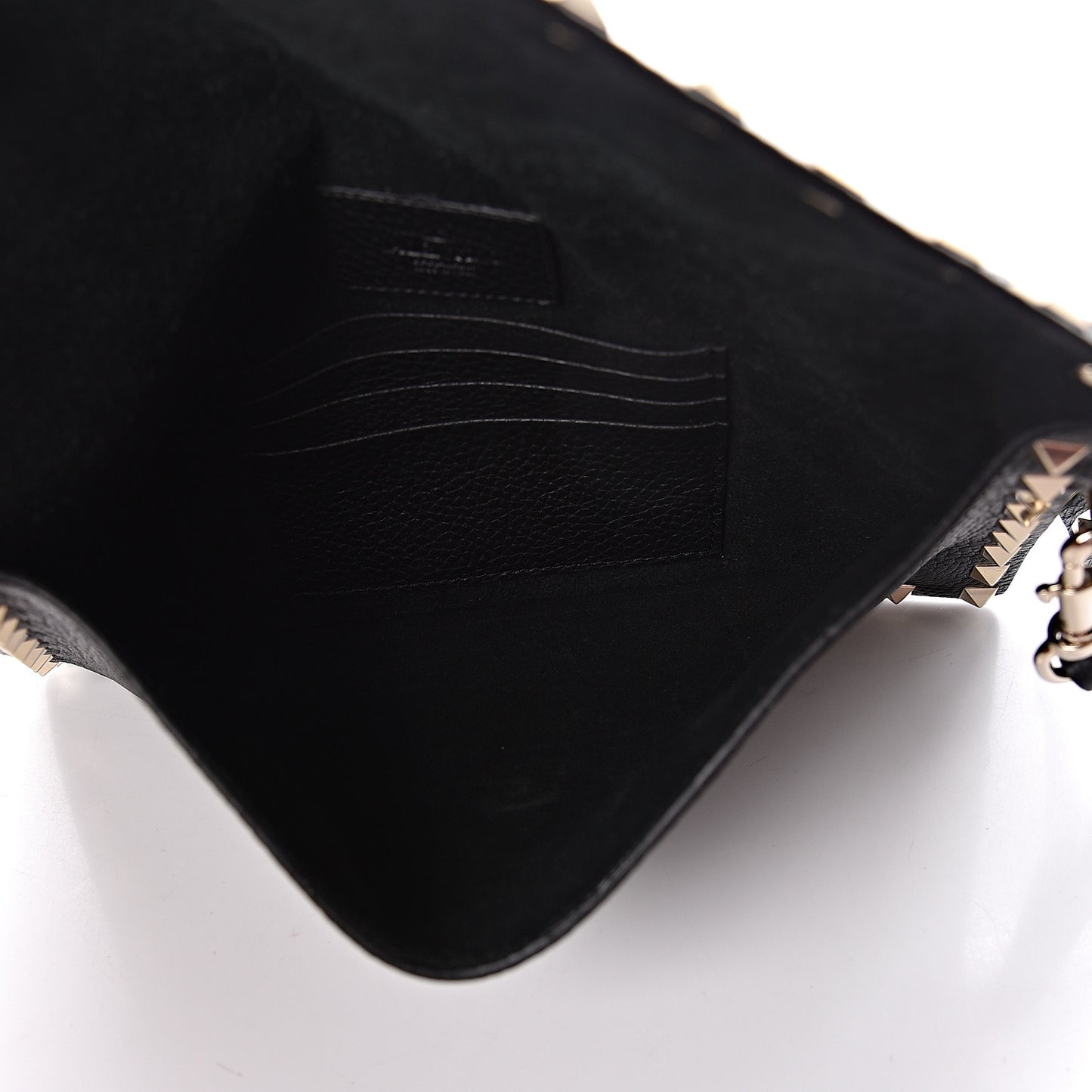 Pebbled Calfskin Medium Rockstud Envelope Flat Wristlet Pouch Black