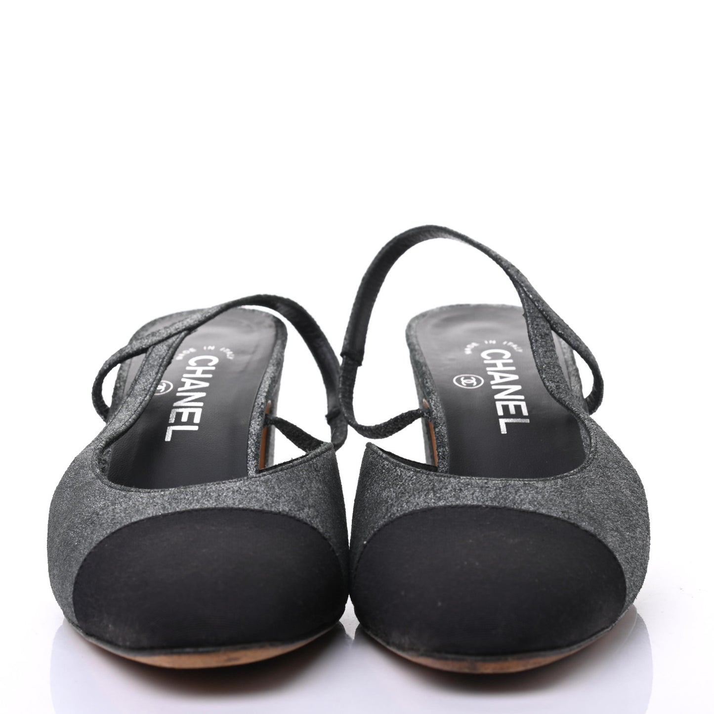 Wool Velvet Cap Toe CC Slingback Pumps 39.5 Black Grey