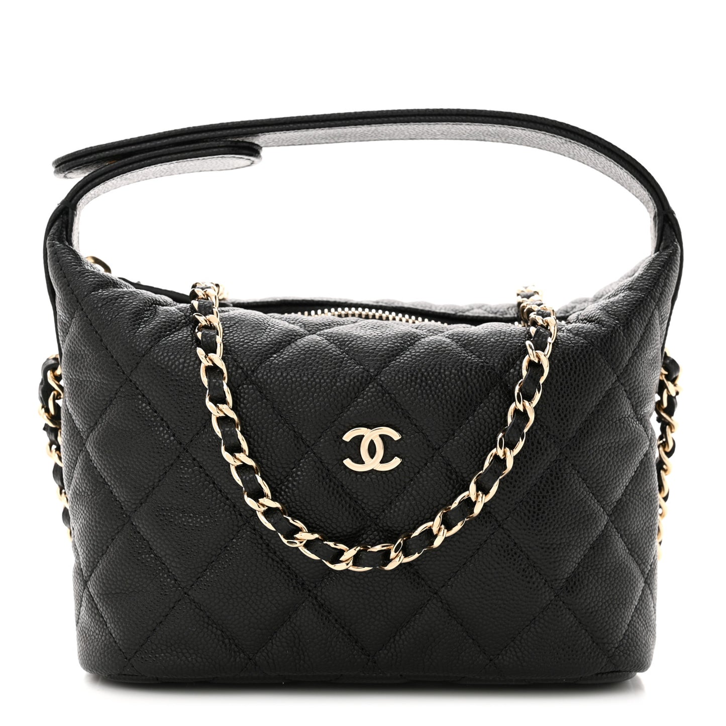 Caviar Quilted Hobo Clutch With Chain Black