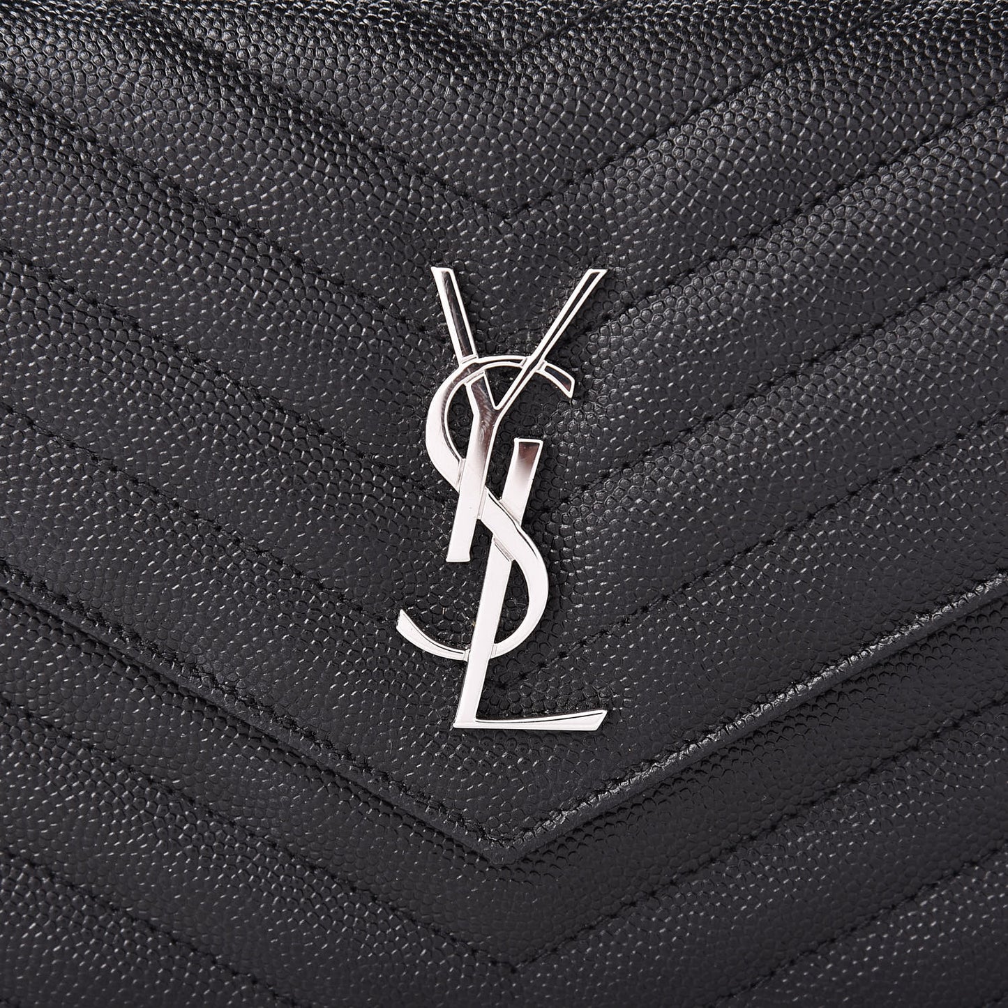 Grain De Poudre Matelasse Chevron Monogram Envelope Chain Wallet Black