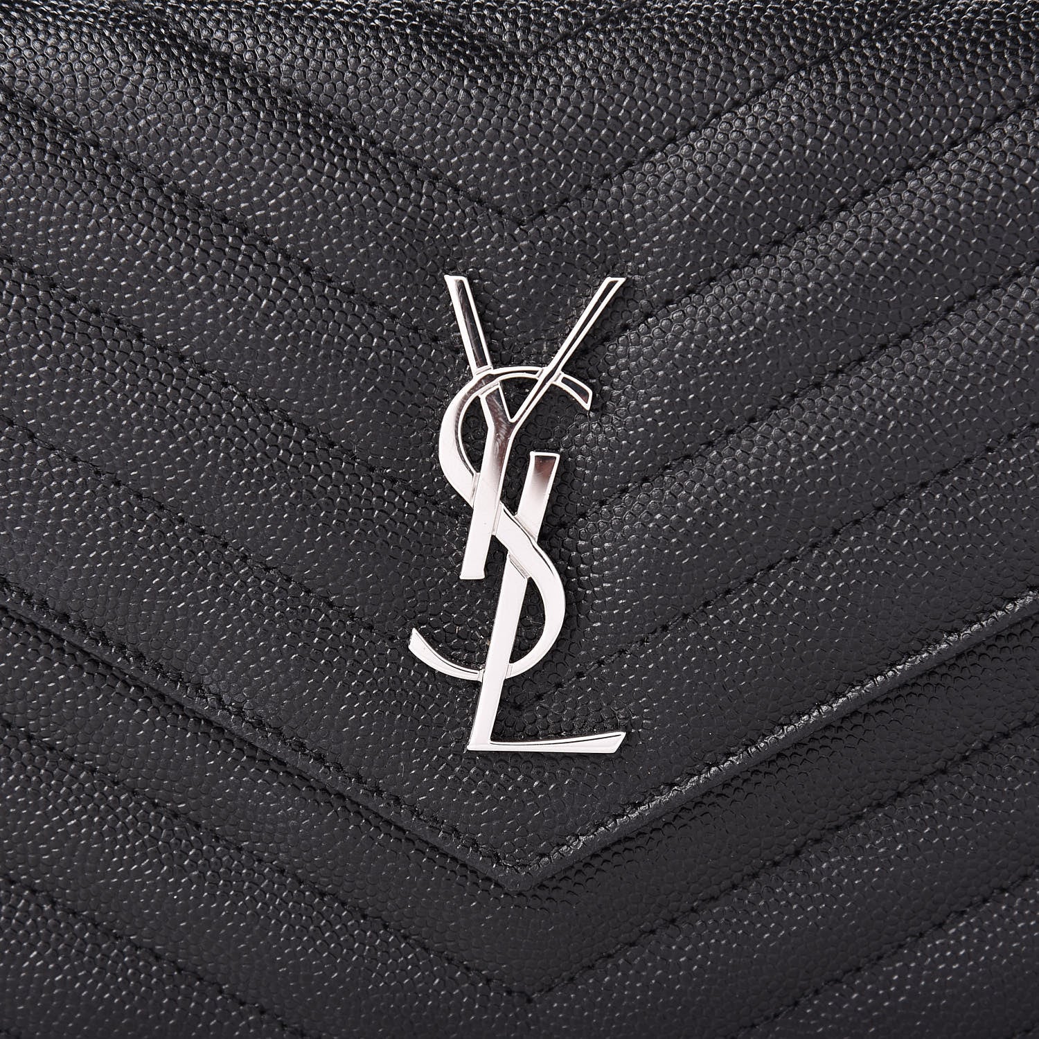 Saint Laurent Grain De Poudre Matelasse Chevron Monogram Envelope Chain Wallet Black 8 of 11