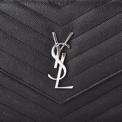 Saint Laurent Grain De Poudre Matelasse Chevron Monogram Envelope Chain Wallet Black 8 of 11