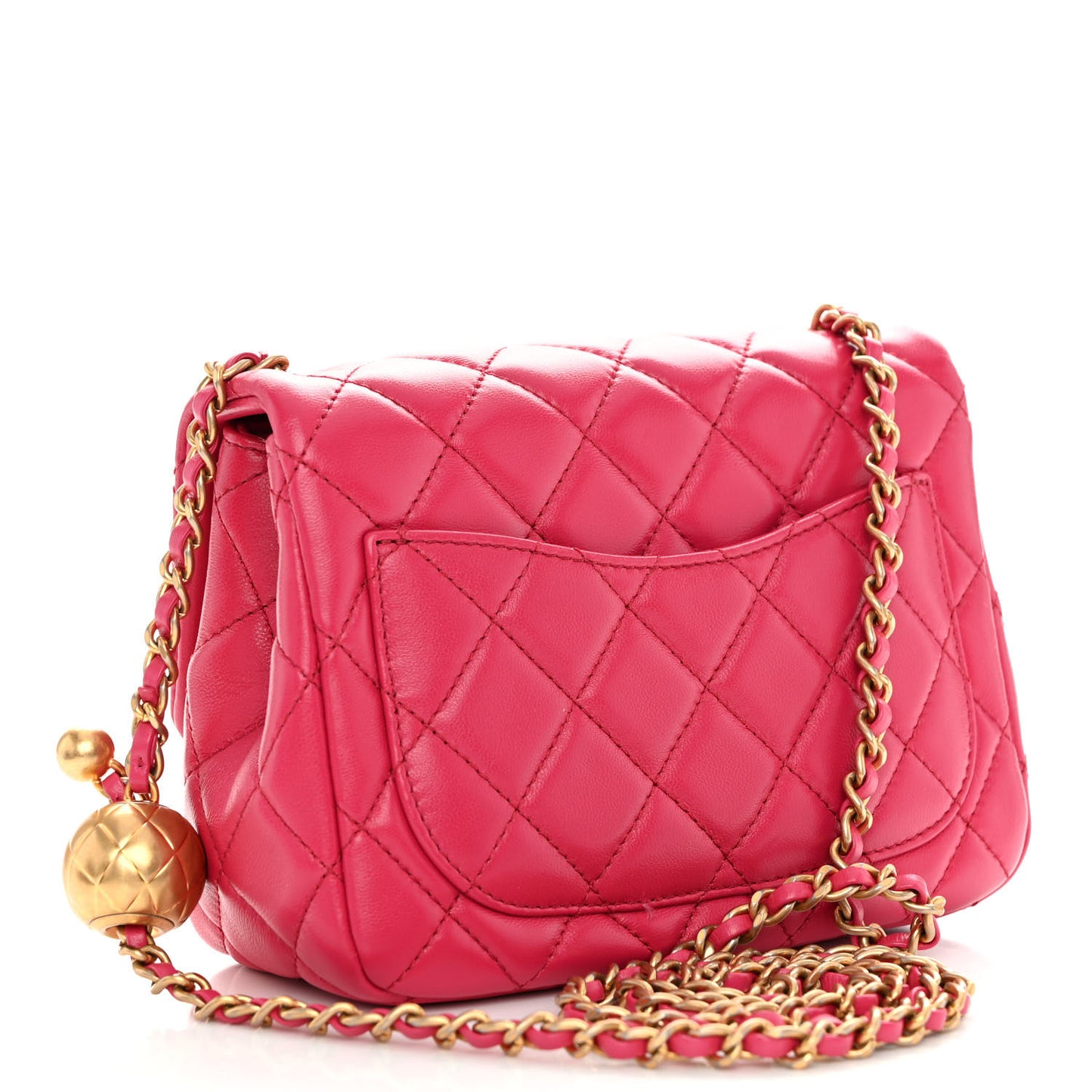 Lambskin Quilted Mini Pearl Crush Flap Fuchsia