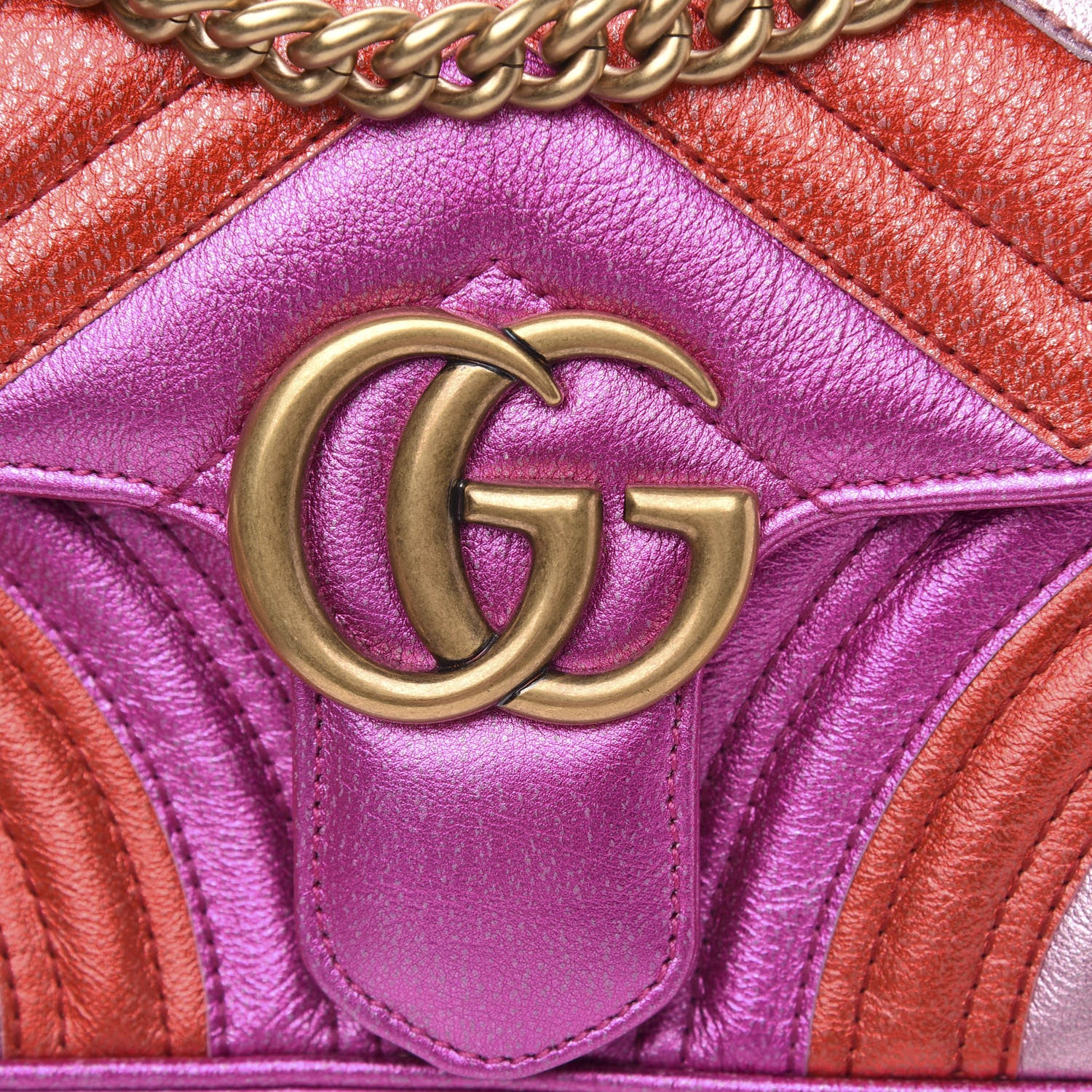 Gucci Metallic Calfskin Matelasse Mini GG Marmont Shoulder Bag Fuchsia 10 of 10