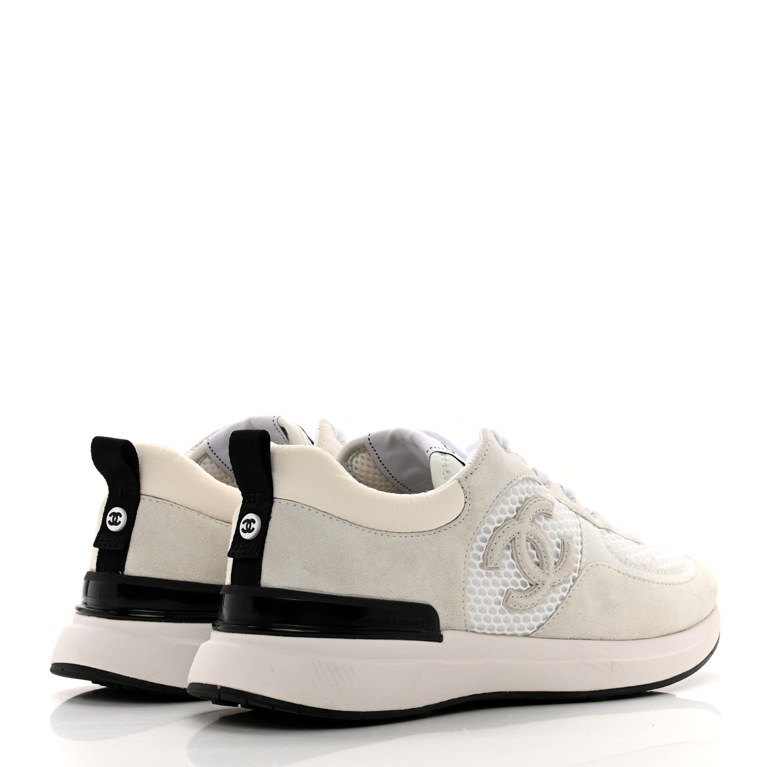 Chanel Calfskin Mesh Lycra Suede Womens Logo Sneakers 38.5 White 4 of 9