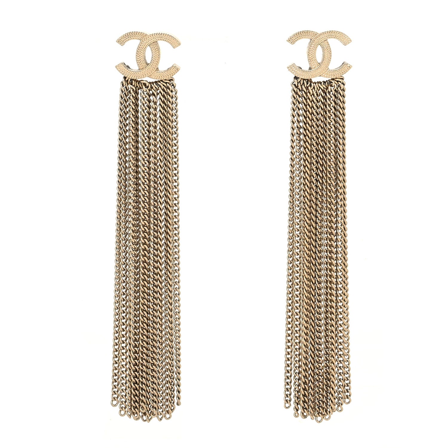 Chanel Metal CC Multi Strand Chain Drop Earrings Gold 1 of 4