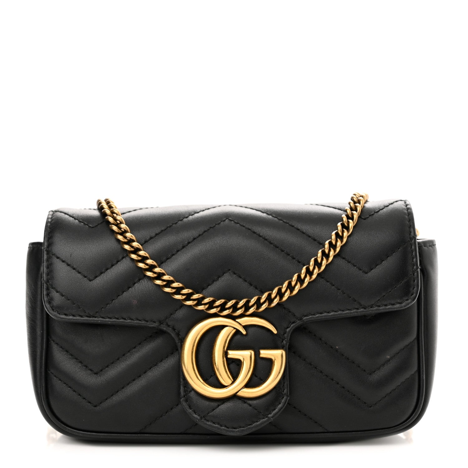 Gucci Calfskin Matelasse Super Mini GG Marmont Shoulder Bag Black 1 of 15