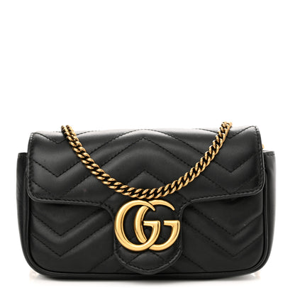 Gucci Calfskin Matelasse Super Mini GG Marmont Shoulder Bag Black 1 of 15