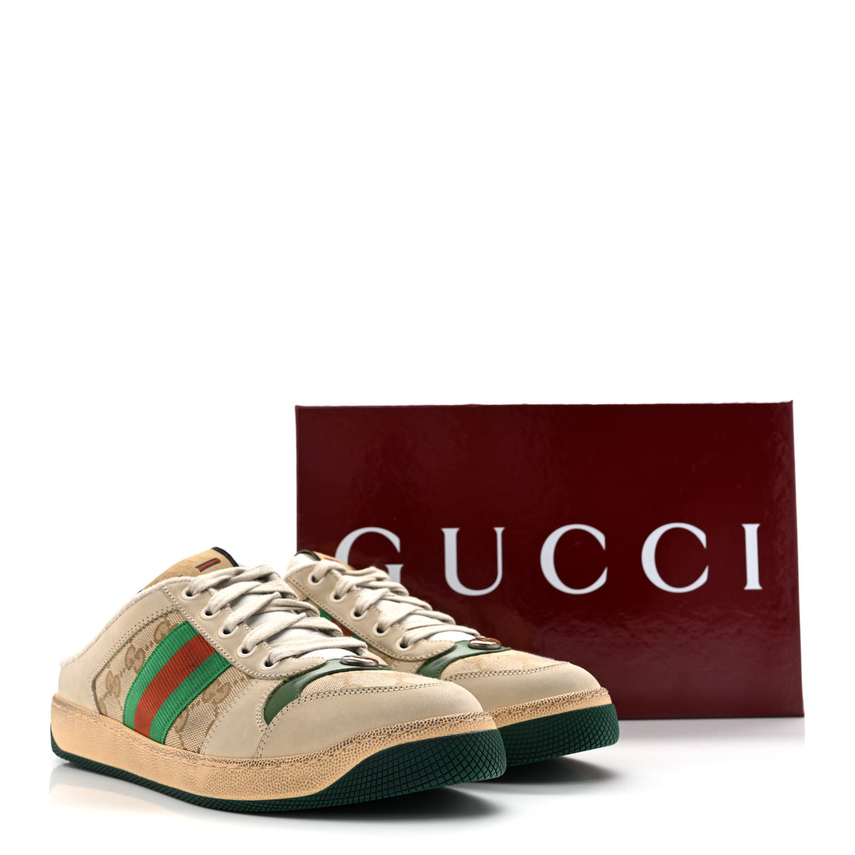 Gucci GG Monogram Nubuck Web Womens Screener Sneaker Mules 40 New Sand Dusty Milk Vintage Green 9 of 9