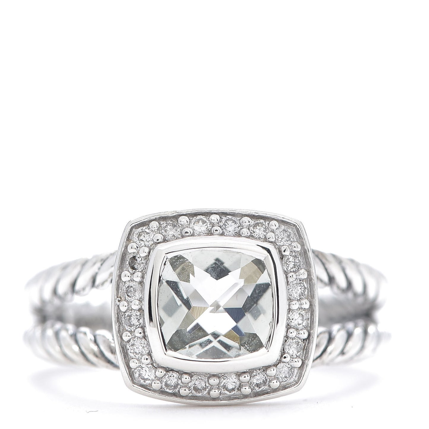 Sterling Silver Diamond Prasiolite 7mm Petite Albion Ring 54 7