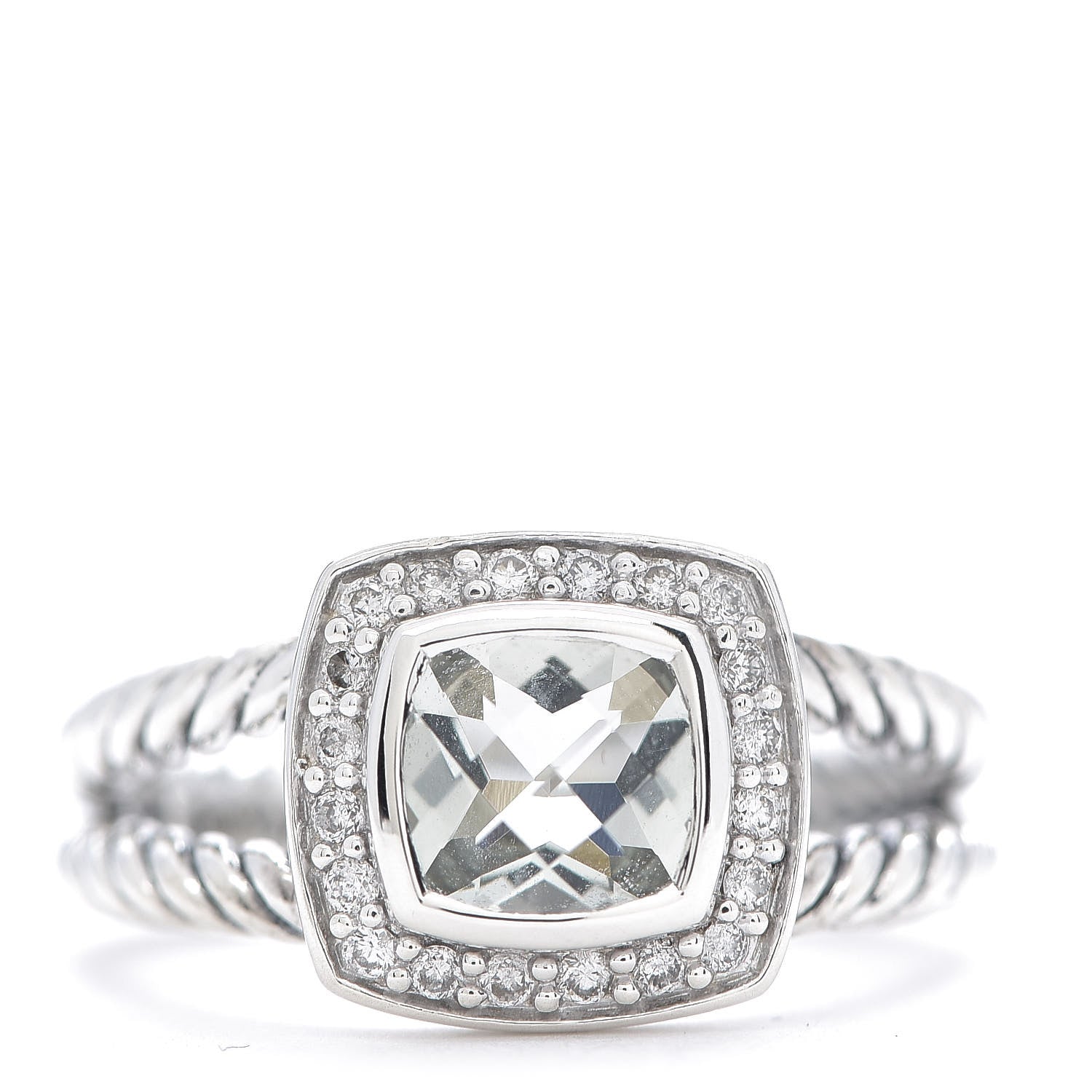 David Yurman Sterling Silver Diamond Prasiolite 7mm Petite Albion Ring 54 7 1 of 4