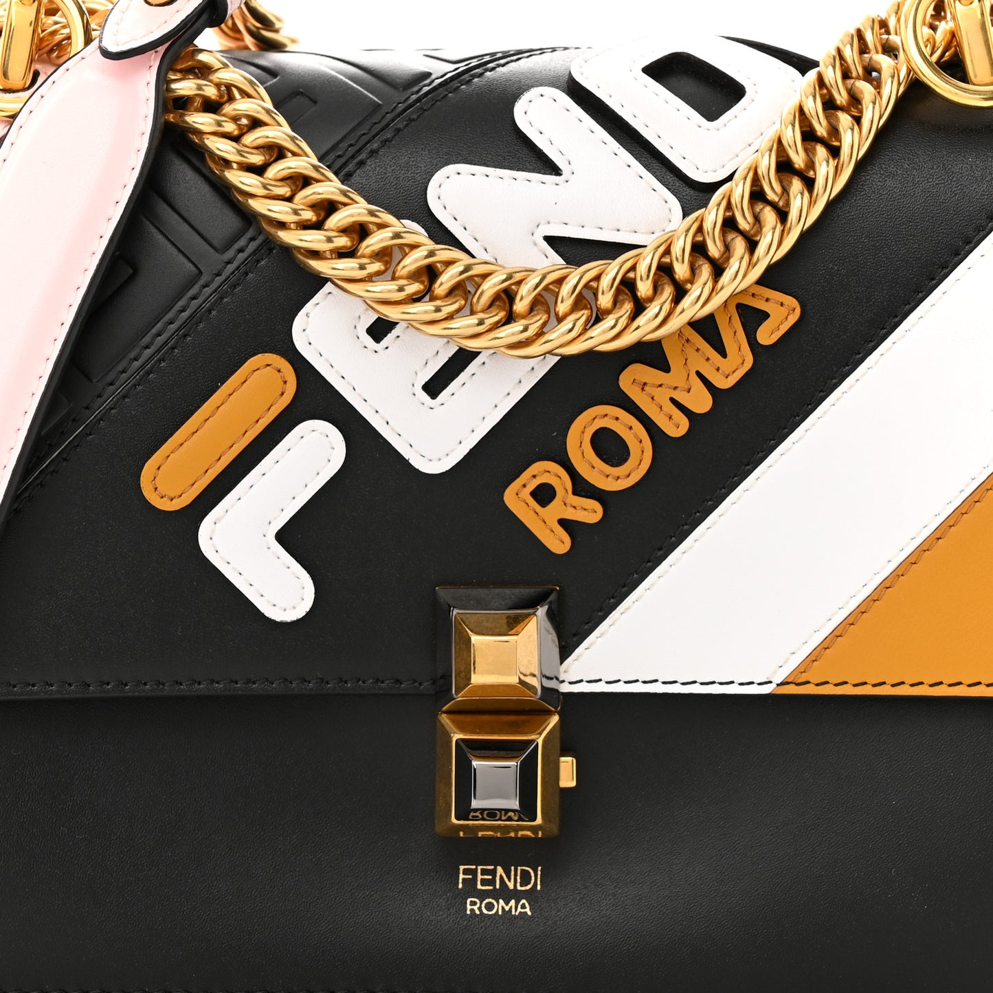 X FILA Vitello Liberty Mania Bi-Color FF 1974 Embossed Small Kan I Shoulder Bag Black