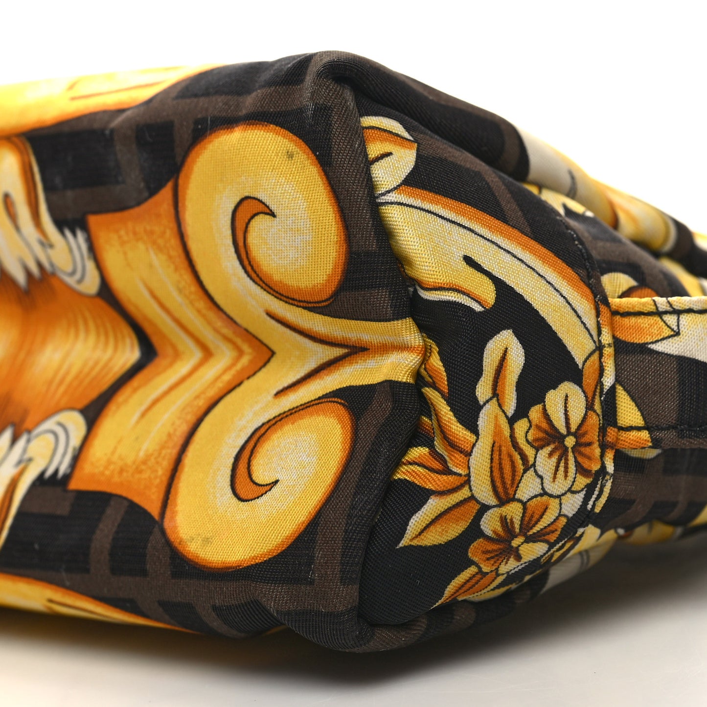 X VERSACE Nylon Fendace FF Baroque Print Small Trapezoid Beauty Pouch Gold