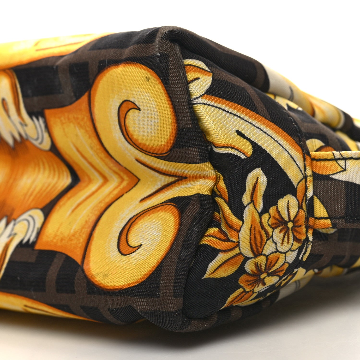 Fendi X VERSACE Nylon Fendace FF Baroque Print Small Trapezoid Beauty Pouch Gold 10 of 11