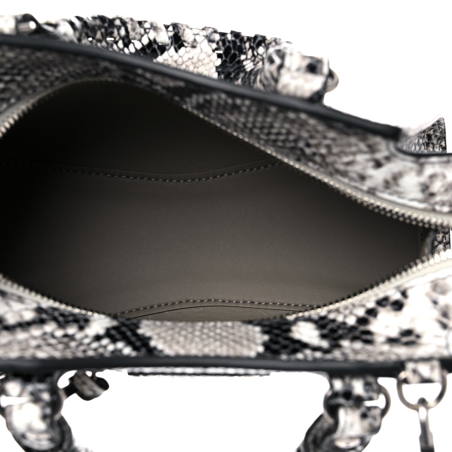 Grained Calfskin Snake Effect Neo Classic Silver Hardware Mini City Black White