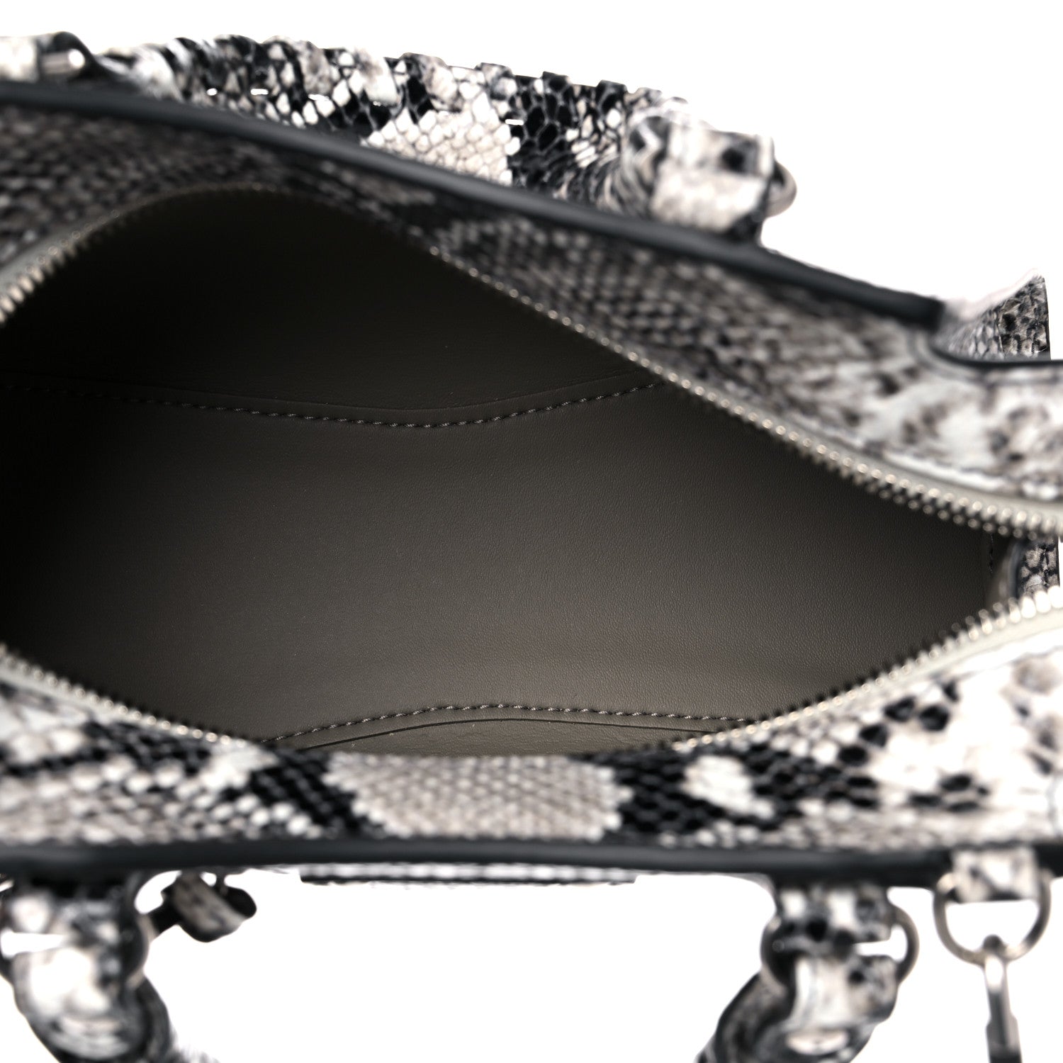 Balenciaga Grained Calfskin Snake Effect Neo Classic Silver Hardware Mini City Black White 5 of 8