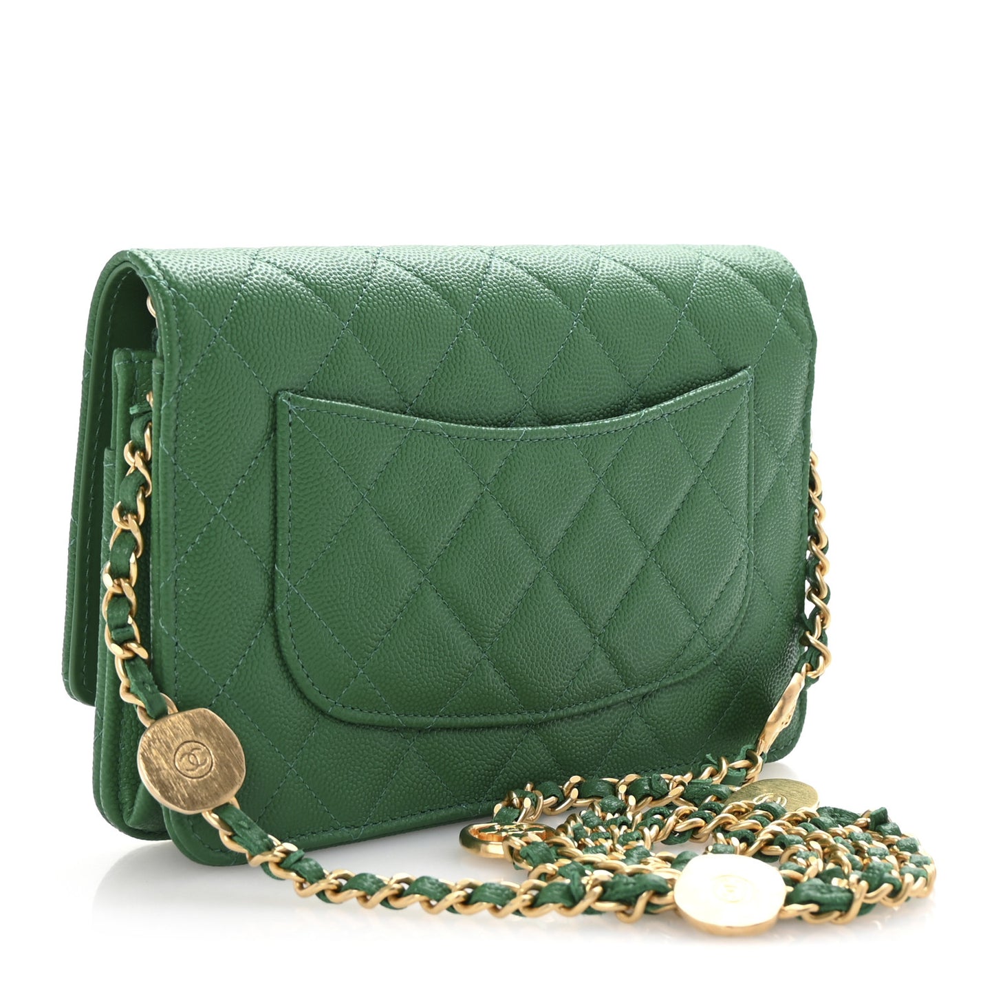 Caviar Quilted Coco Stamps Wallet On Chain WOC Green