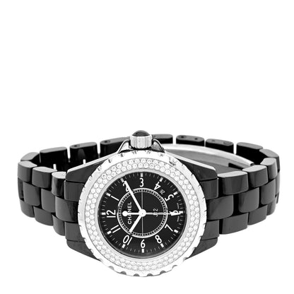 Chanel Stainless Steel Ceramic Diamond Pave Bezel 33mm J12 Quartz Watch Black 2 of 4