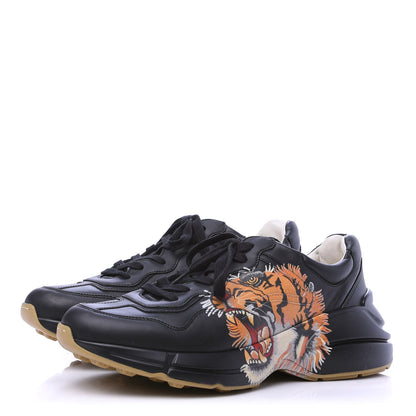 Gucci Calfskin Tiger Print Mens Rhyton Sneakers 7.5 Black 3 of 10