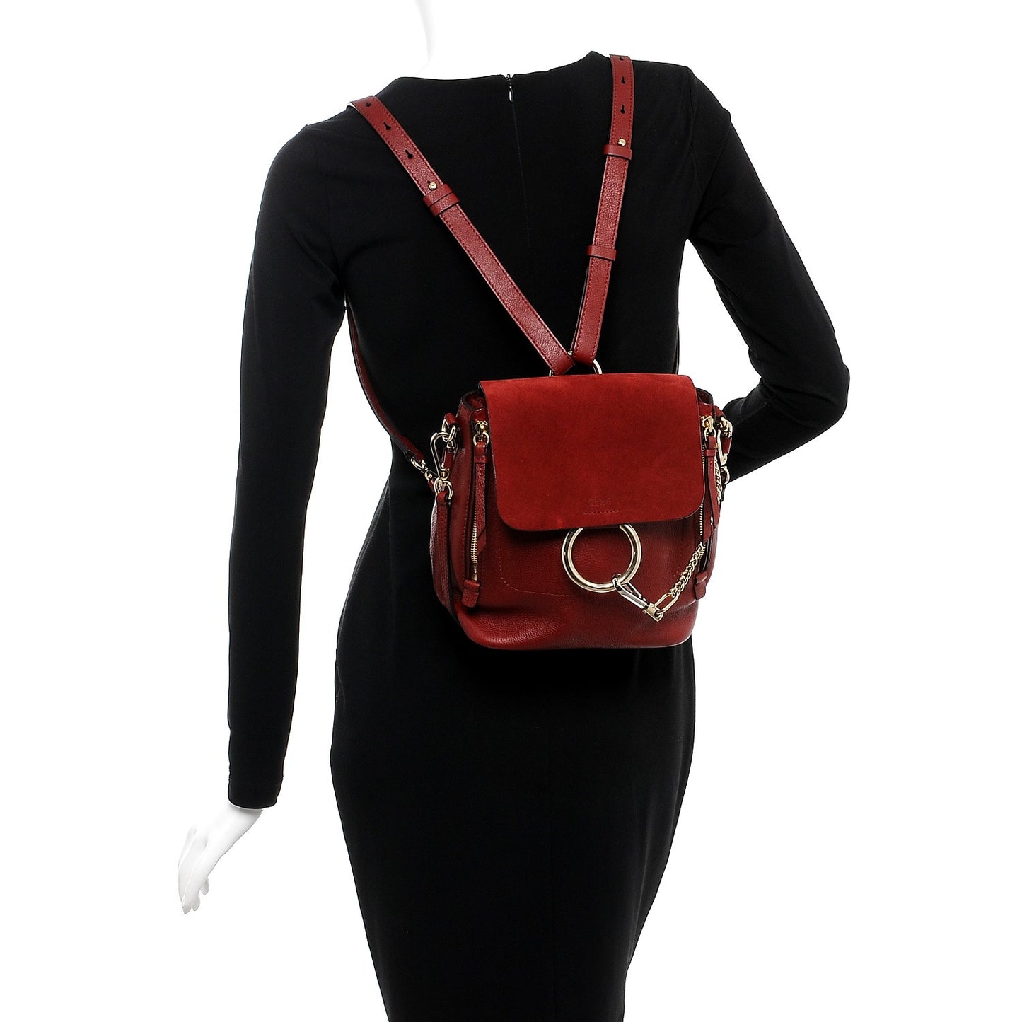 Suede Calfskin Medium Faye Backpack Sienna Red