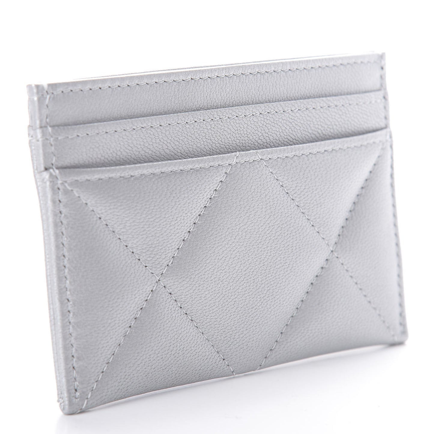 Metallic Goatskin Quilted 19 Card Holder Silver