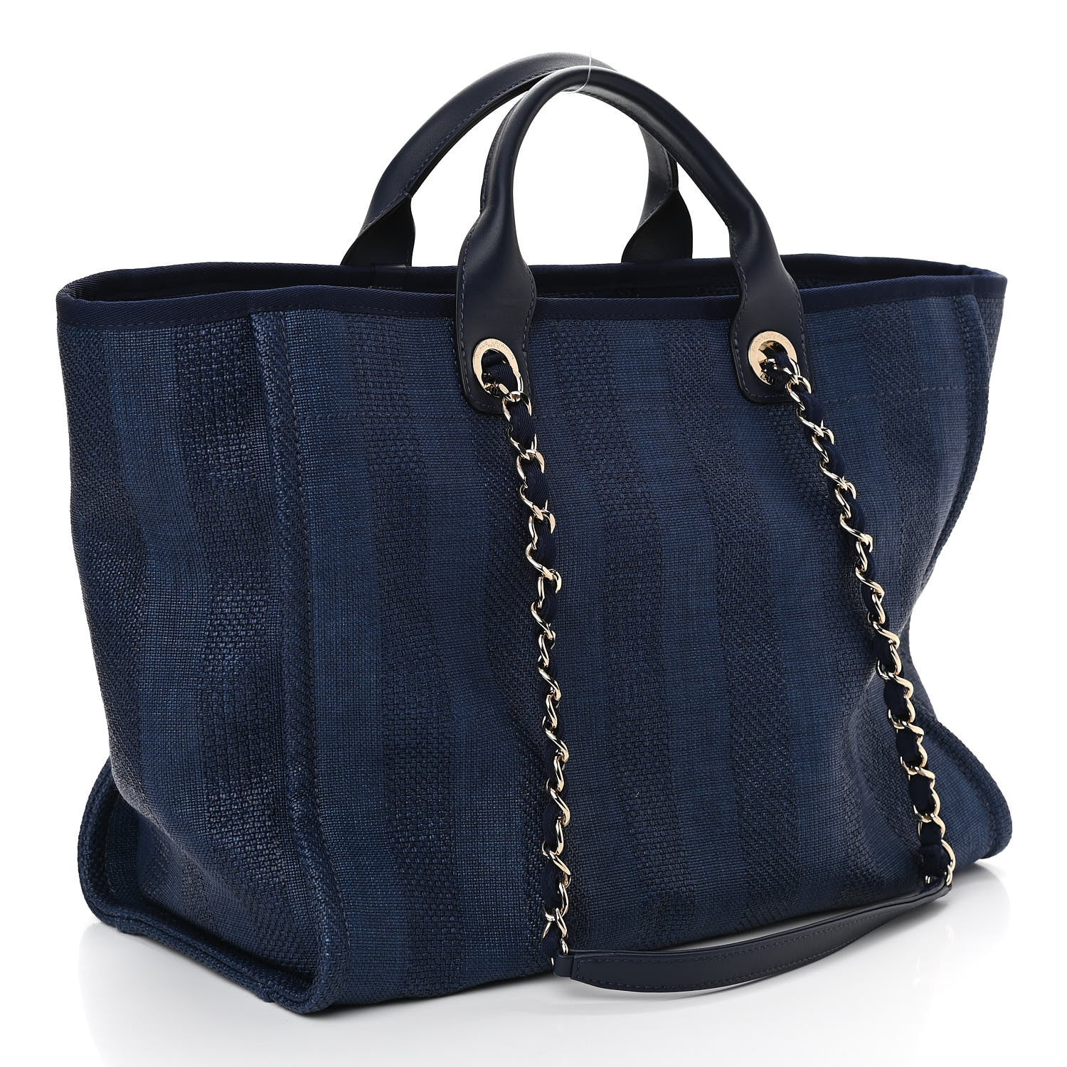 Chanel Mixed Fibers Striped Medium Deauville Tote Navy Blue 3 of 10