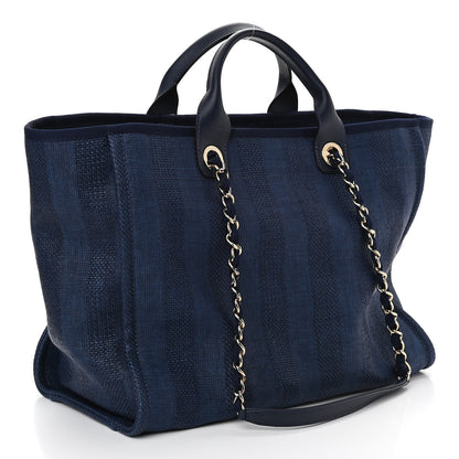Chanel Mixed Fibers Striped Medium Deauville Tote Navy Blue 3 of 10