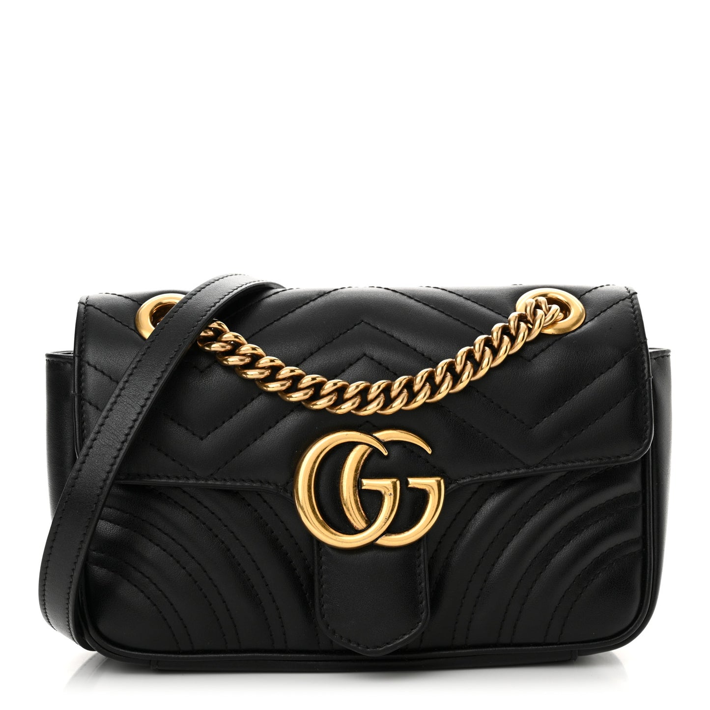 Calfskin Matelasse Mini GG Marmont Shoulder Bag Black