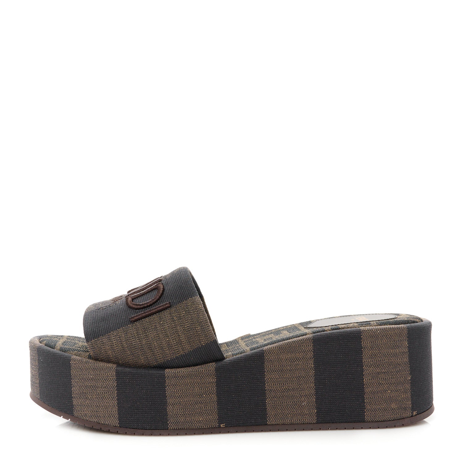 Fendi Jacquard Womens FF Sunshine Flatform Slide Sandals 38 Tabacco Black 1 of 9