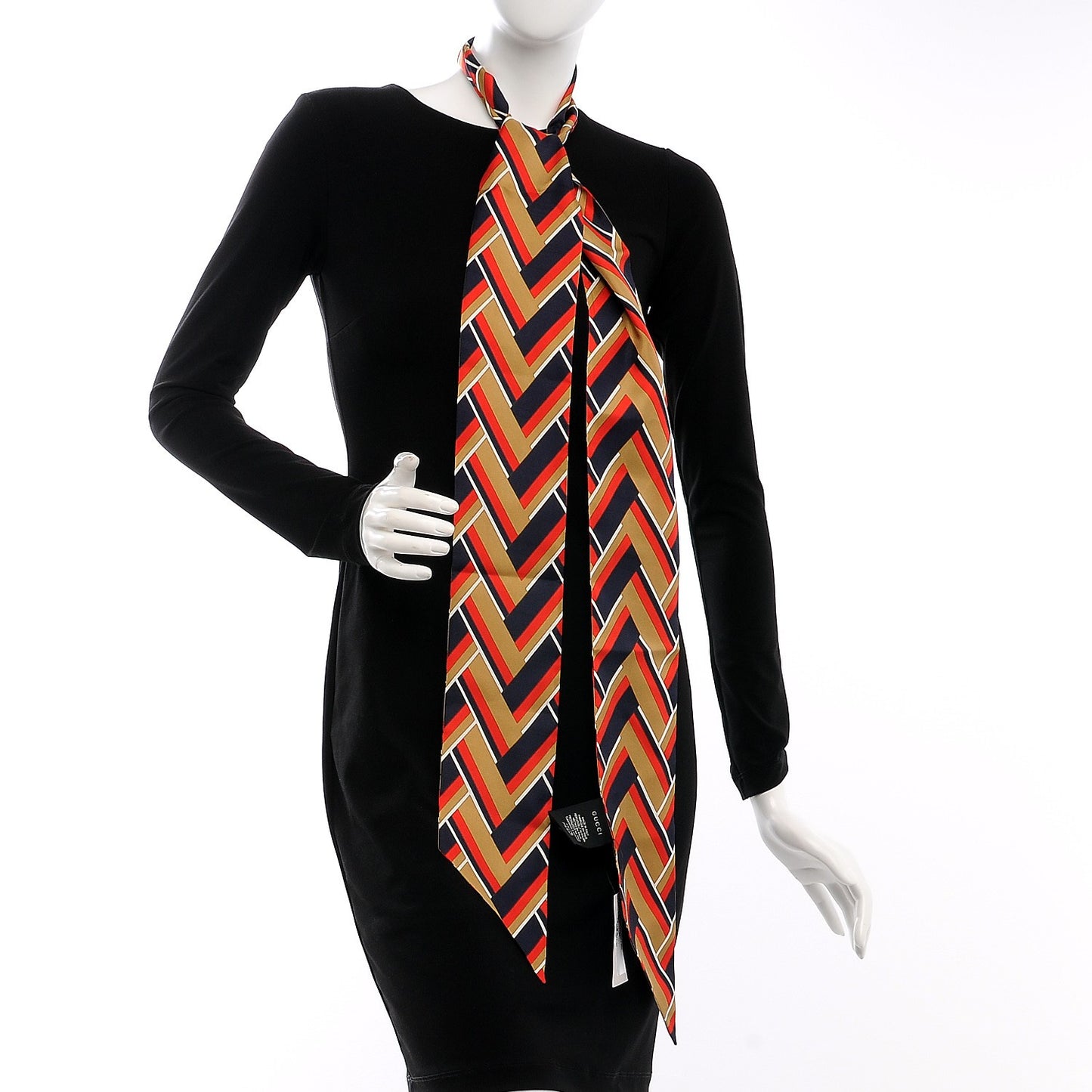 Silk Twill Lisa Neck Bow Scarf Camel Blue