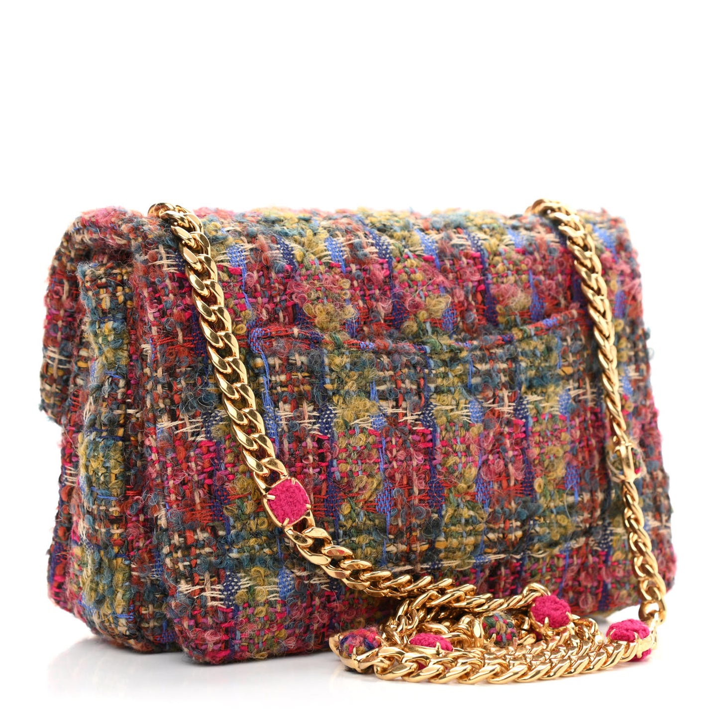 Wool Tweed Quilted Small Flap Khaki Red Pink Blue Green