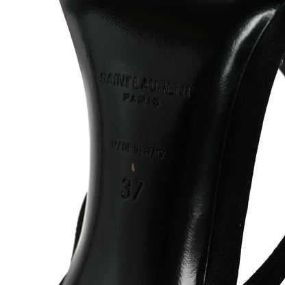 Saint Laurent Crepe Satin Crystal Nadja 105 Ankle Strap Sandals 37 Black 8 of 9