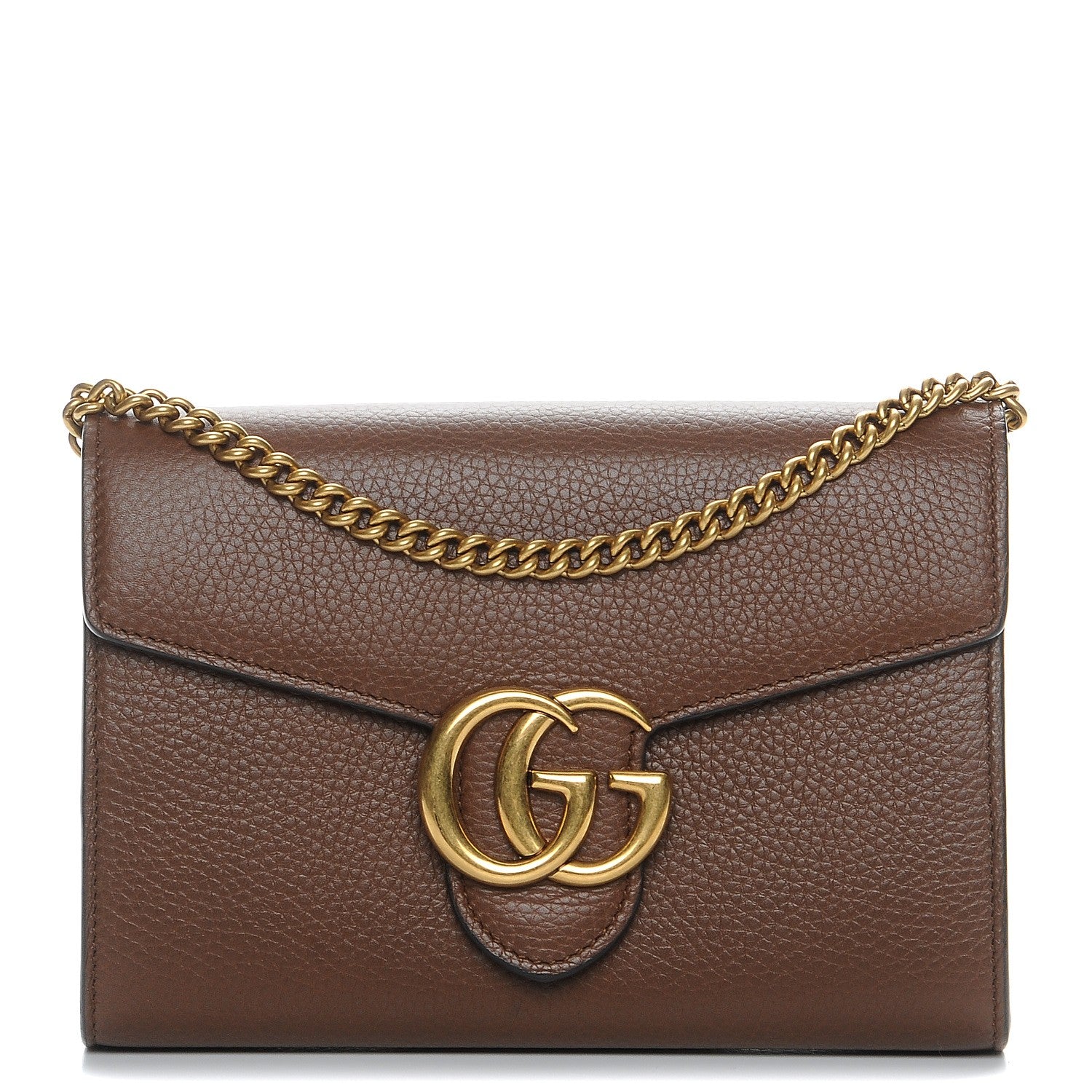 Gucci Cellarius Calfskin GG Marmont Chain Wallet Nut Brown 1 of 8