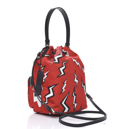Prada X UNIVERSAL STUDIOS Tessuto Nylon Saffiano Thunder Frankenstein Mini Bucket Crossbody Bag Rosso Black 3 of 9
