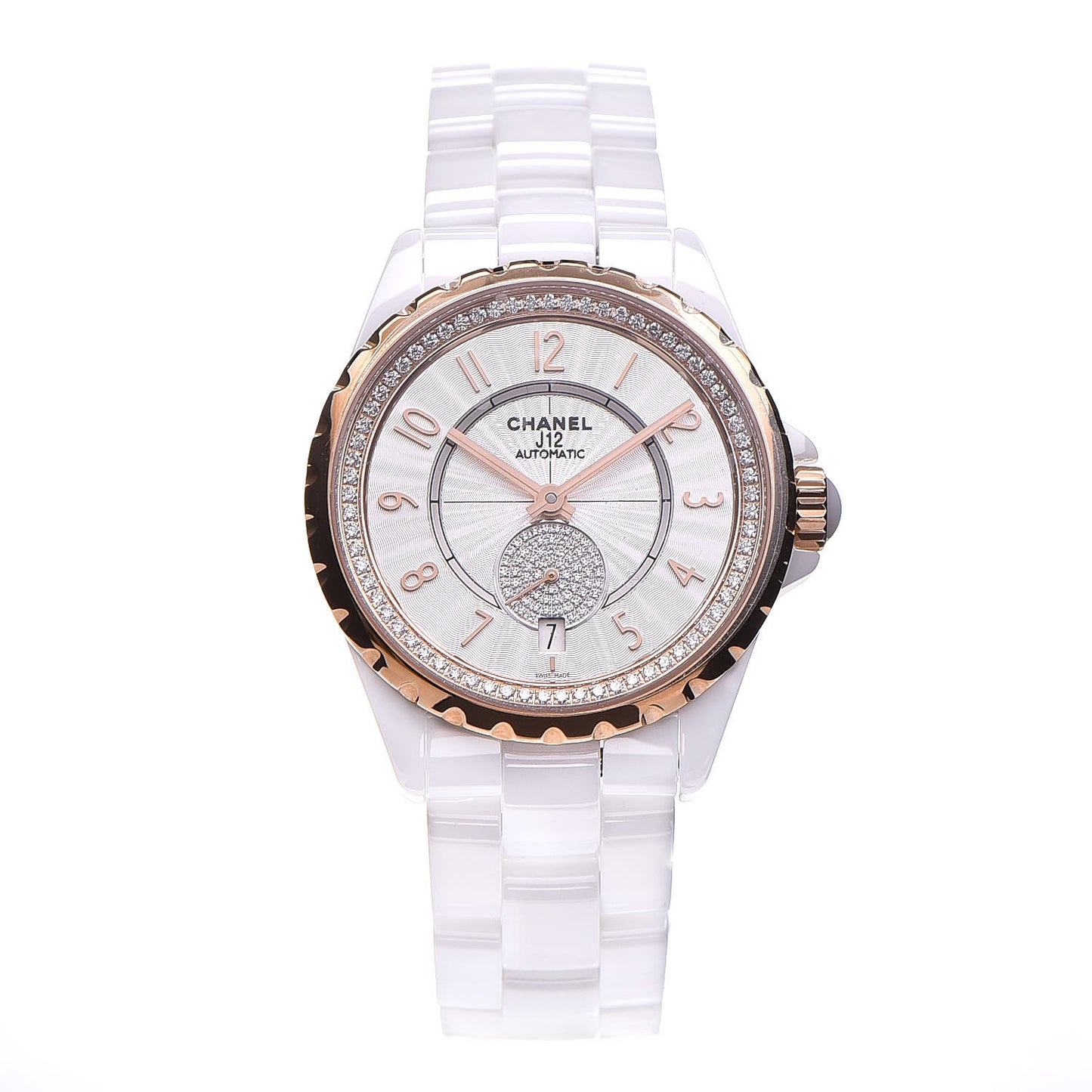 Stainless Steel 18K Beige Gold Ceramic Diamond 36.5mm J12 Automatic Watch White