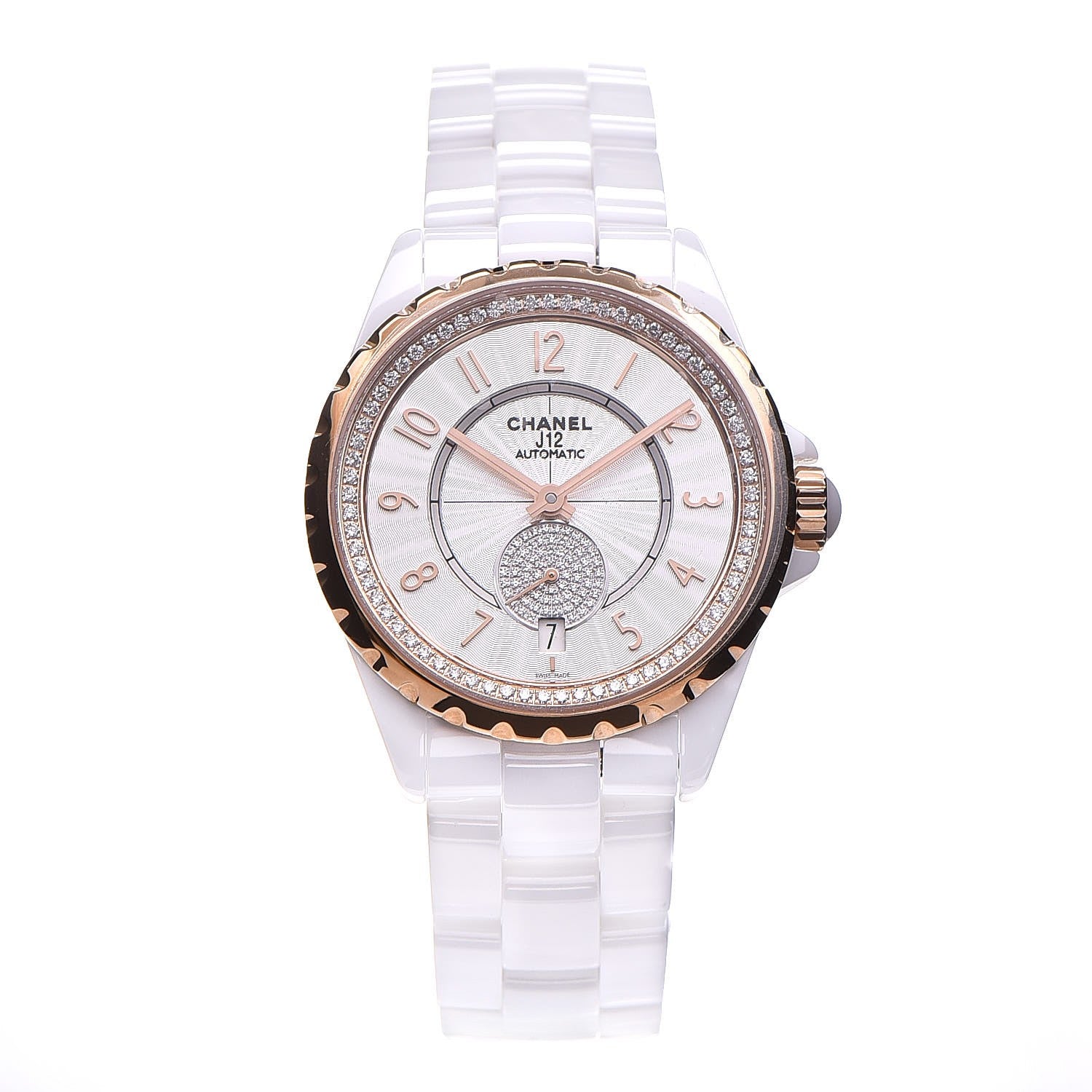 Chanel Stainless Steel 18K Beige Gold Ceramic Diamond 36.5mm J12 Automatic Watch White 1 of 7