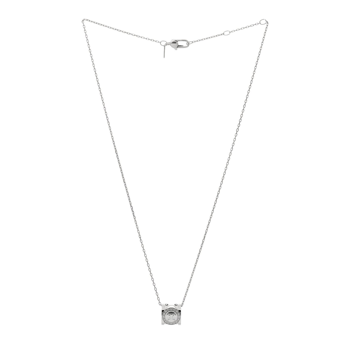 18K White Gold Diamond Icon Twirl Barrel Pendant Necklace