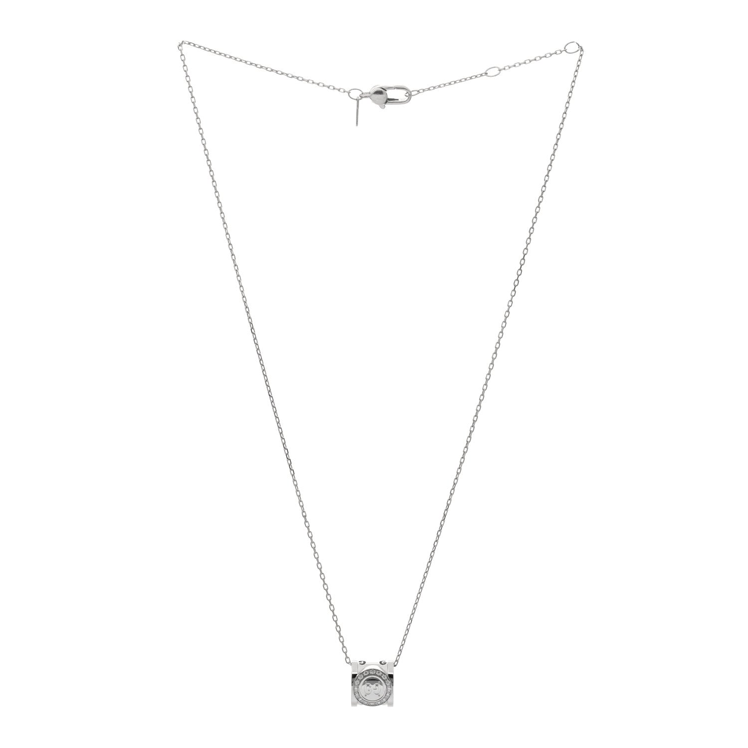 Gucci 18K White Gold Diamond Icon Twirl Barrel Pendant Necklace 2 of 4