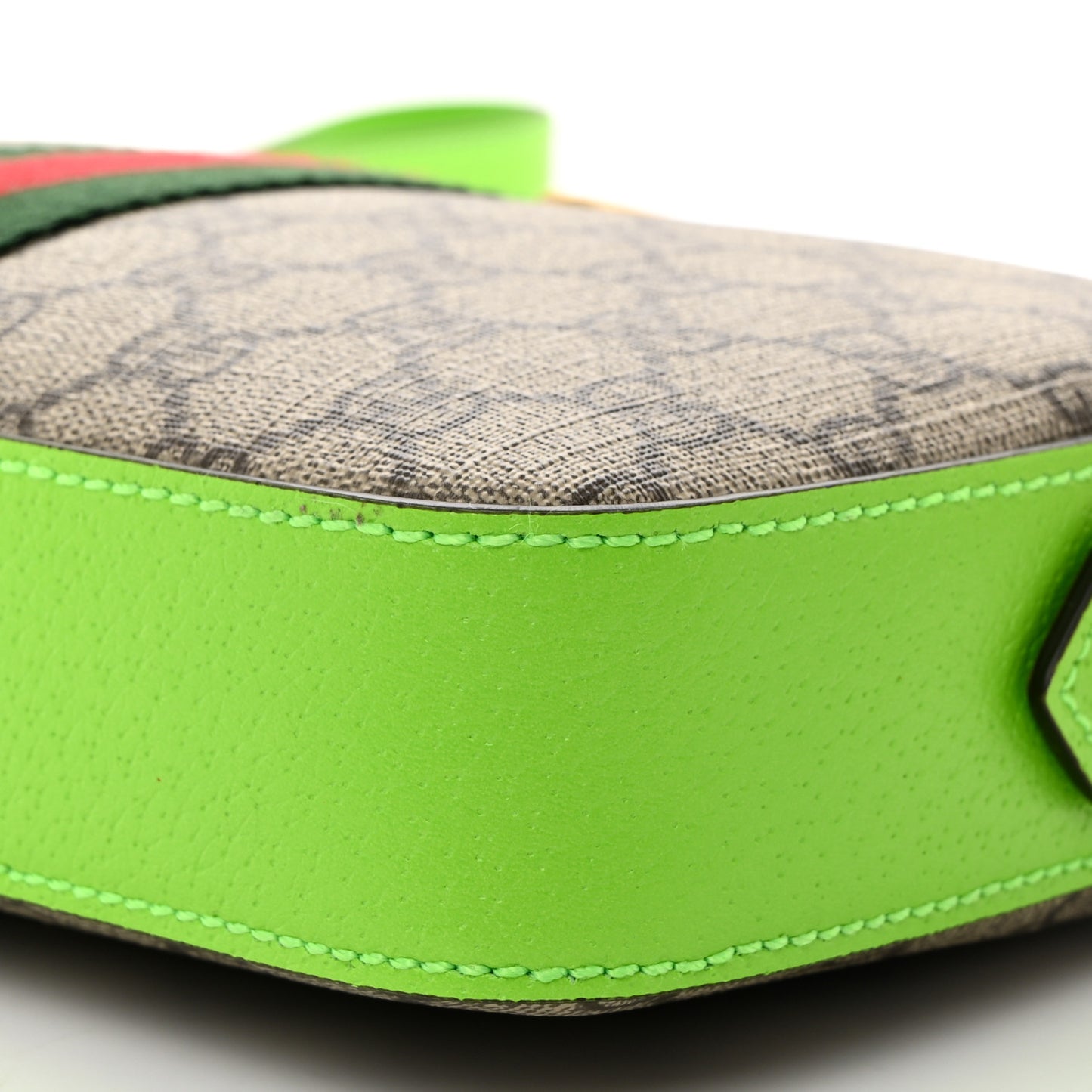 GG Supreme Monogram Textured Dollar Calfskin Web Ophidia Wristlet Shoulder Bag Beige Ebony Green