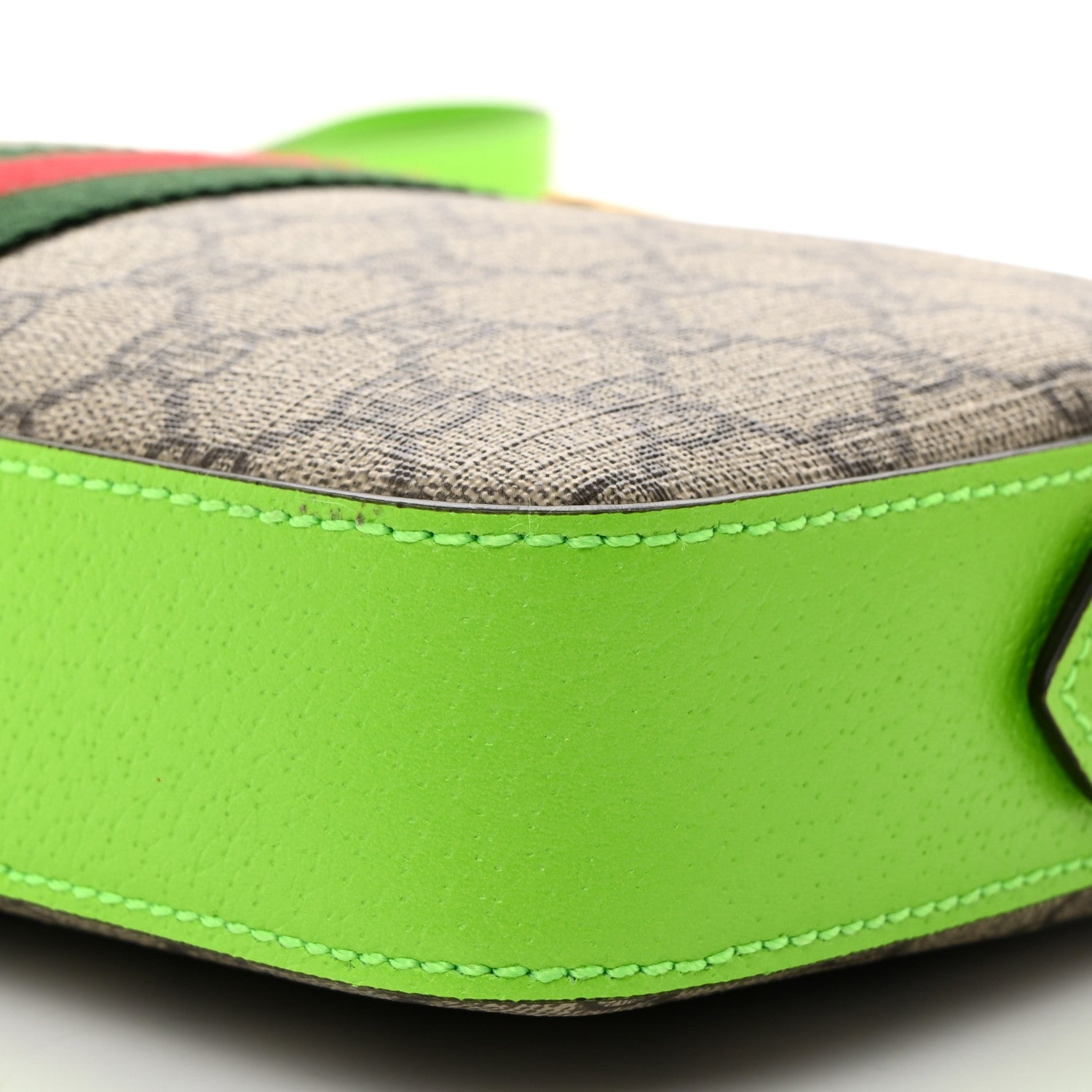 Gucci GG Supreme Monogram Textured Dollar Calfskin Web Ophidia Wristlet Shoulder Bag Beige Ebony Green 10 of 10