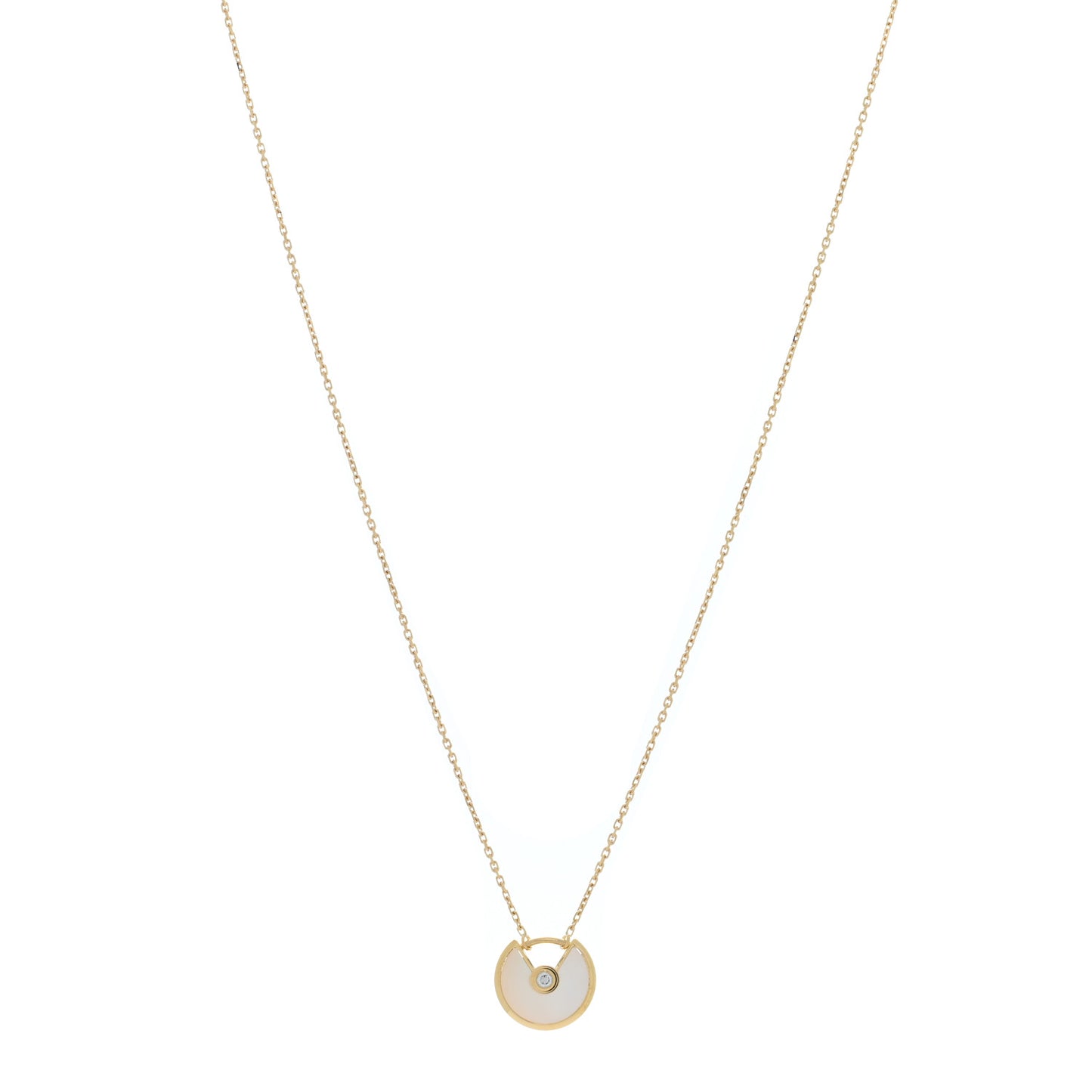 18K Yellow Gold Diamond Mother of Pearl XS Amulette de Cartier Pendant Necklace