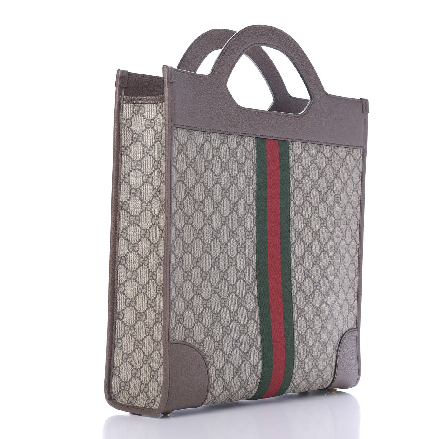 GG Supreme Monogram Textured Calfskin Web Medium Ophidia Slip Handle Tote Beige Ebony New Acero