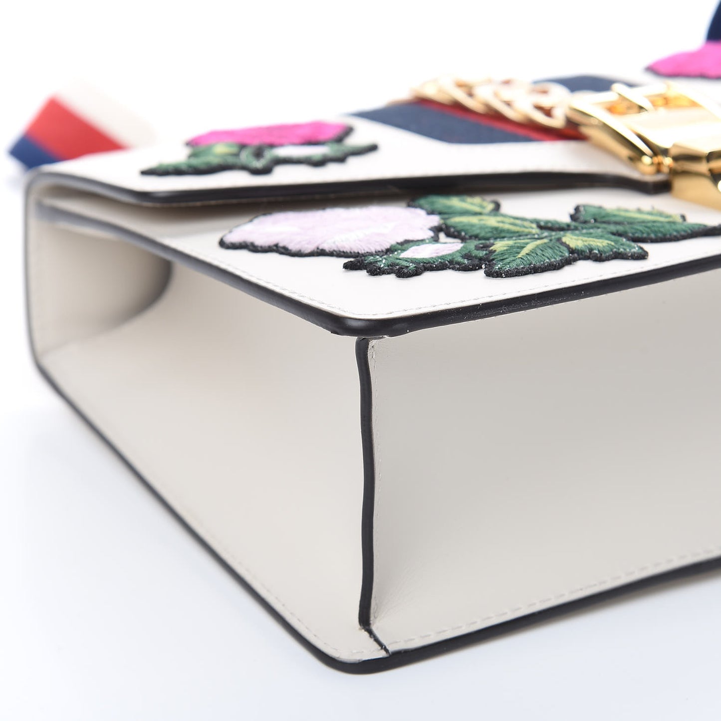 Calfskin Embroidered Small Sylvie Shoulder Bag White