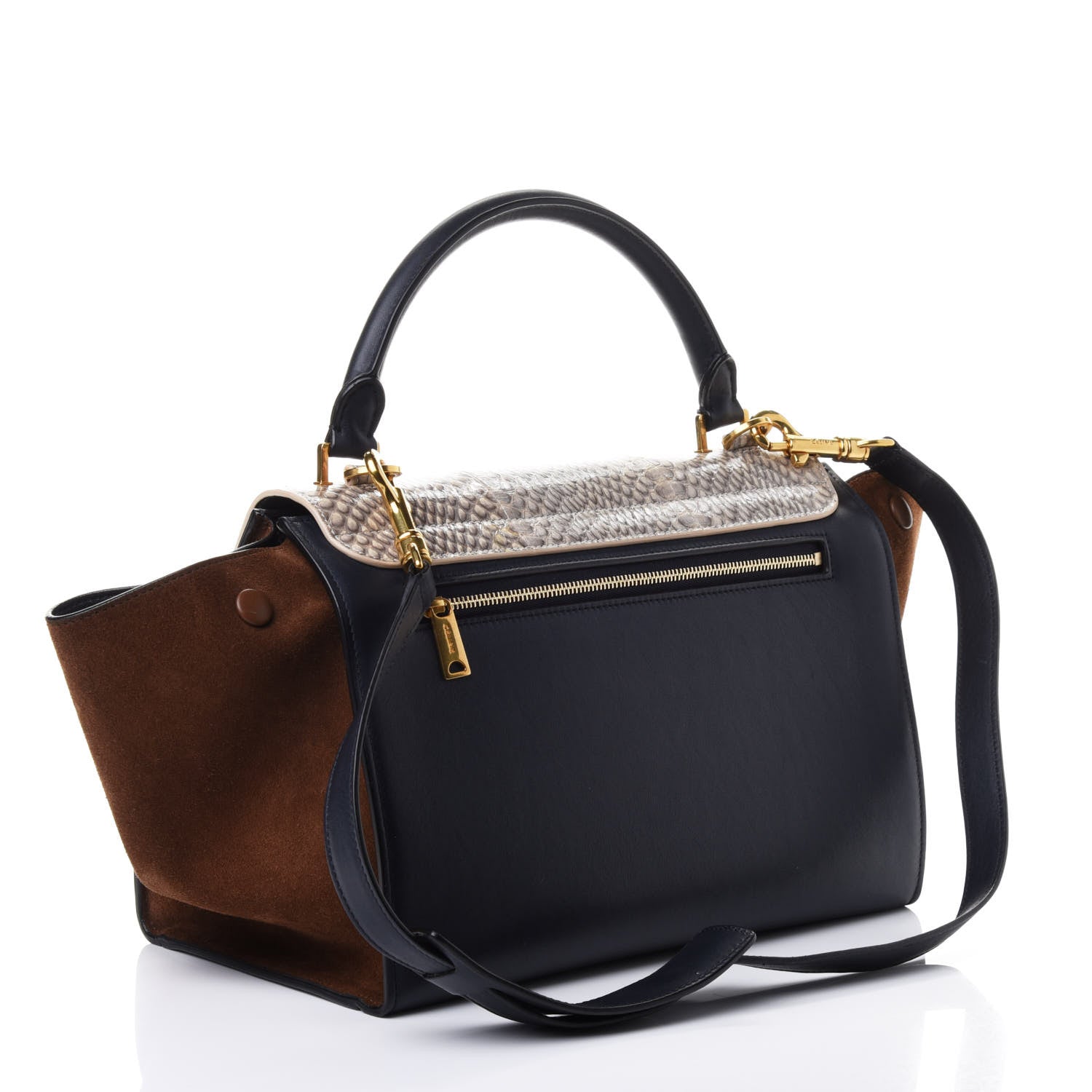 Celine Cobra Calfskin Suede Small Tri-Color Trapeze Natural 2 of 4