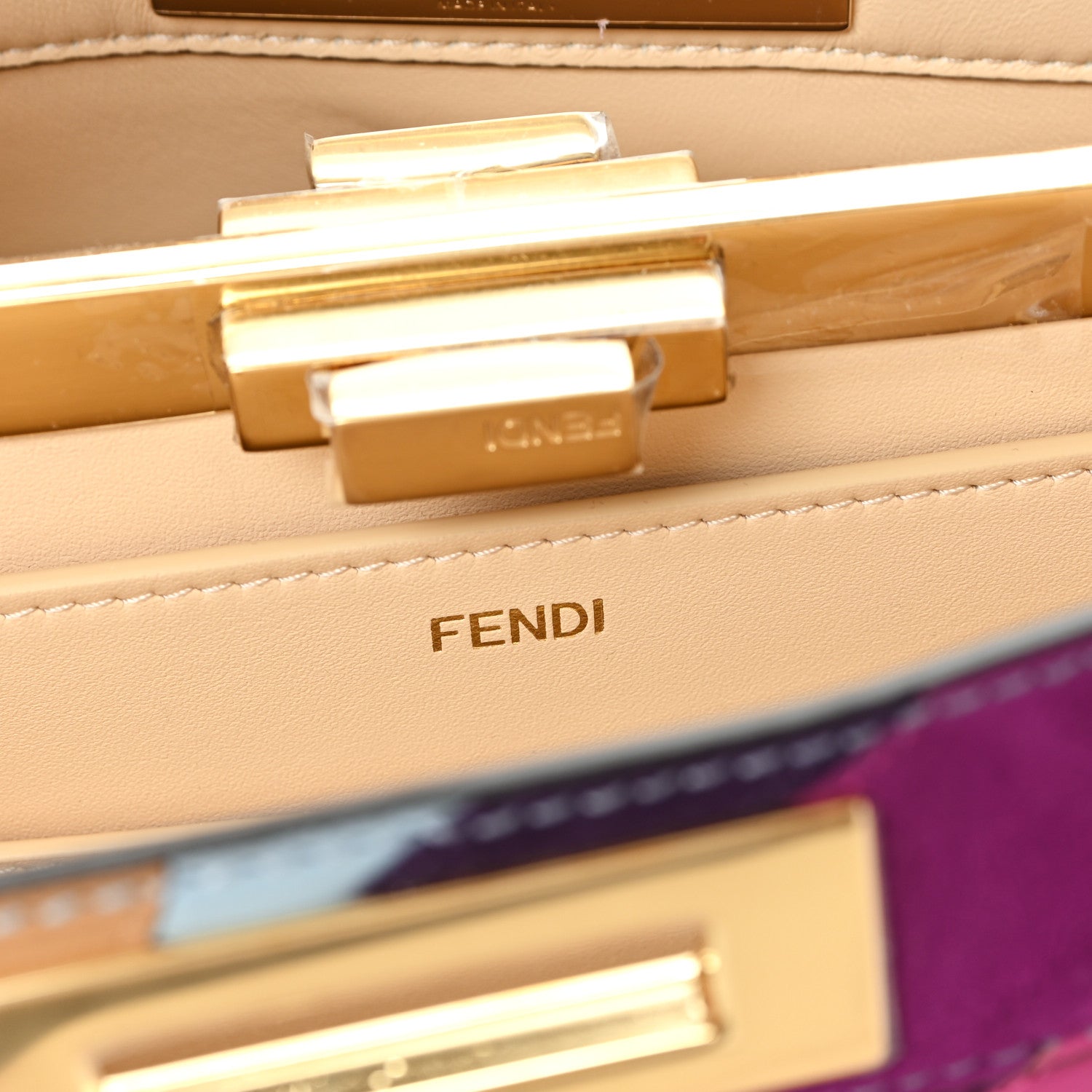 Fendi Vitello Seta Nappa Bi-Color Rainbow Girl Inlay Medium Peekaboo I SEE U Satchel Azzurro Baby Multicolor 6 of 11
