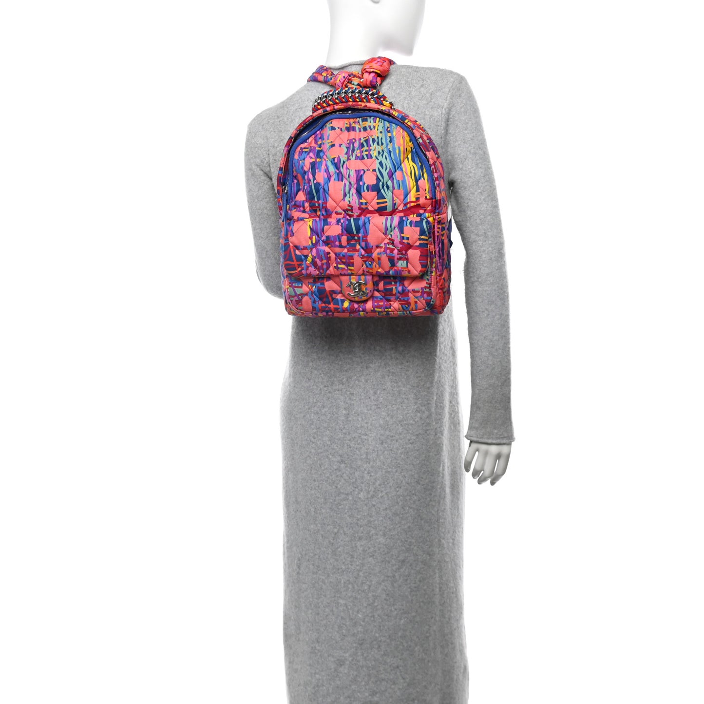 Foulard Fabric Quilted Printed Backpack Pink