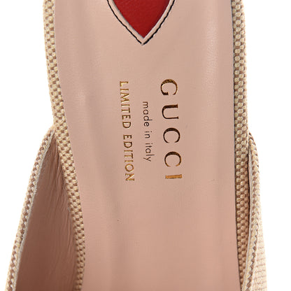 Gucci Canvas Vintage Charlotte Web Womens Princetown Slippers 37.5 Sand New Shamarock 5 of 7