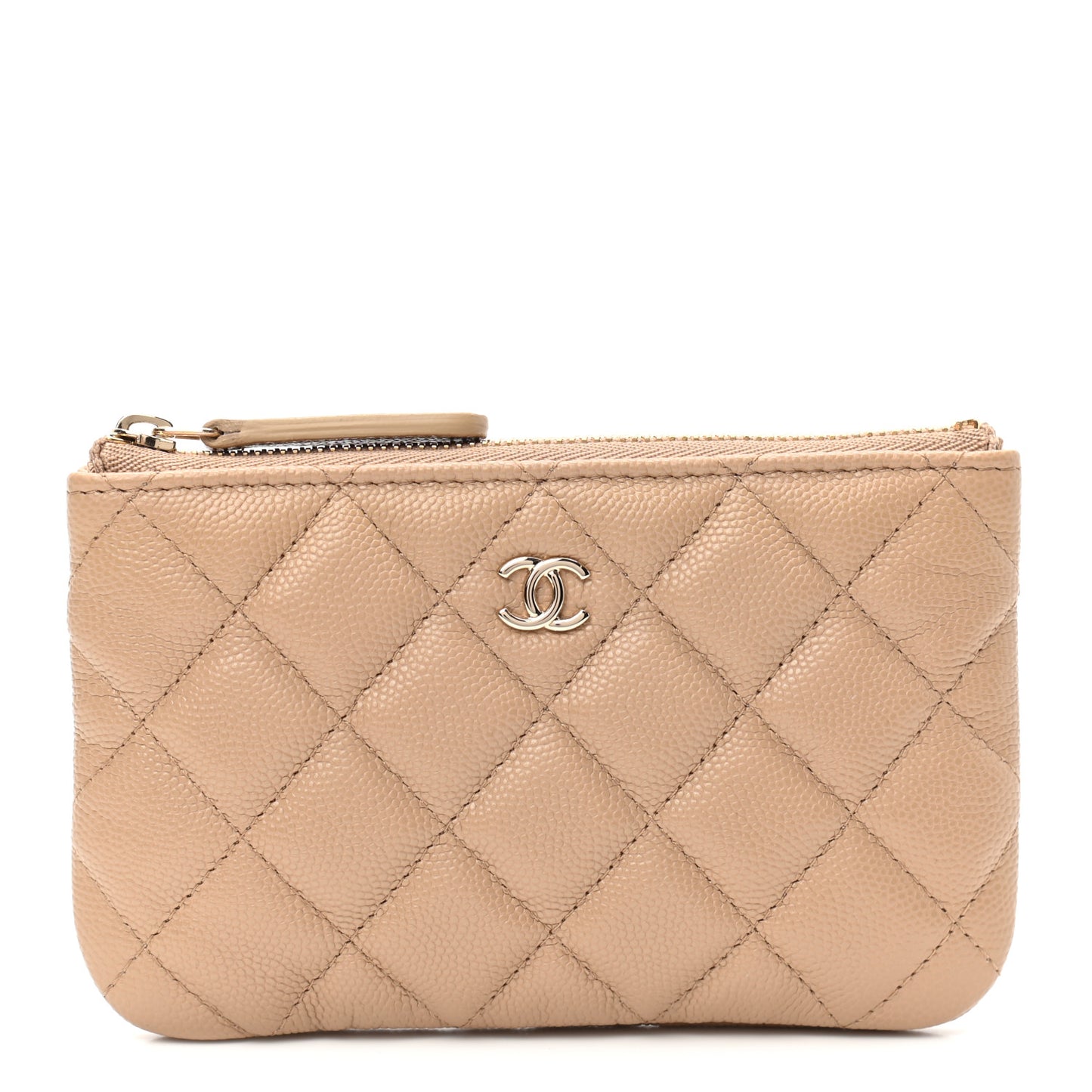 Caviar Quilted Small Cosmetic Case Beige
