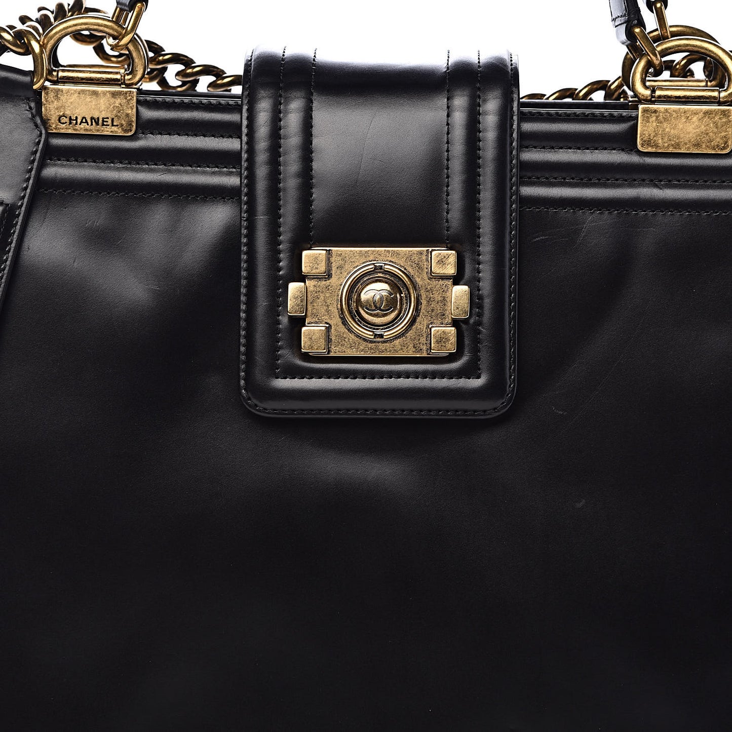 Glazed Calfskin Boy Tote Black